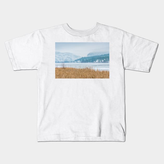 Frozen Winter Lake and Forest Landscape Kids T-Shirt by Amy-K-Mitchell